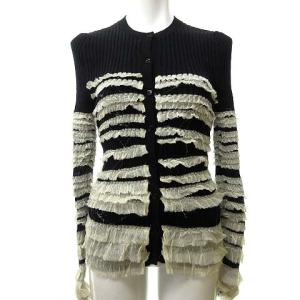フリル カーディガン リブニット 長袖 黒 ブラック 白 ホワイト 40 