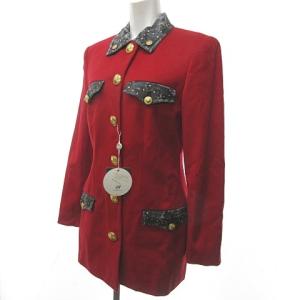 VERSACE ステンカラーコート ジャケット 金釦 太陽 ウール カシミア混 赤 黒 28