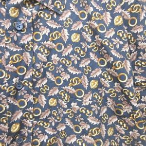 CELINE カジュアルシャツ ロゴ ボタニカル柄 M ネイビー ゴールド