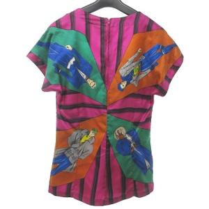 GIANNI VERSACE 美品 ヴィンテージ オールド シャツ ブラウス 半袖 カットソー シルク 総柄 マルチカラー 約M