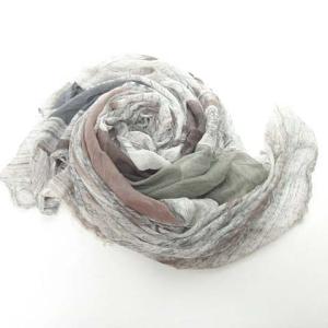 大判 ストール ボーダー コットン ウール シルク 白 グレー 赤茶