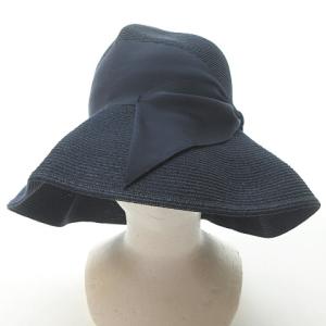 Athena New York ペーパーハット つば広 帽子 リボン ネイビー 紺 0207 RRR