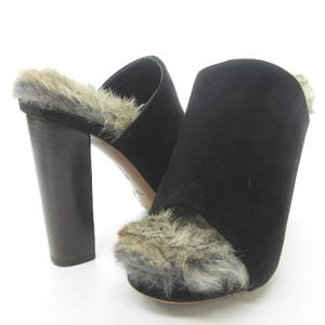 ミュールサンダル ラビットファー ヌバック 35.5 ブラック