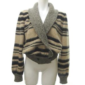 美品 ヴィンテージ ニット カーディガン 長袖 ボーダー ベージュ 黒 M