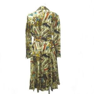 HERMES ヴィンテージ オールド シルク100％ ワンピース オープンカラー 総柄 フランス製 マルチカラー