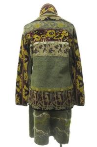 KENZO ヴィンテージ セットアップ ニット スカート 総柄 ウール混 緑系 L