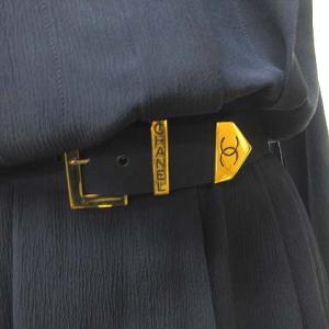 CHANEL ヴィンテージ ココマーク 金ボタン ロング ワンピース ネイビー