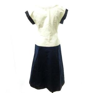 CHANEL ヴィンテージ ココマーク 金ボタン 半袖 ドッキング ワンピース ネイビー ホワイト L