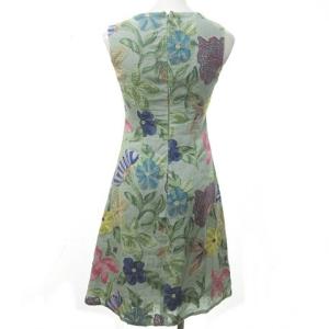 SYBILLA ワンピース ノースリーブ 膝丈 花柄 刺繍 リネン 麻 Vネック グリーン 緑 SS