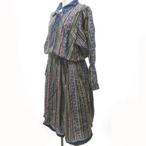 ISSEY MIYAKE ヴィンテージ 80's アーカイブ ワンピース チロリアン柄 ブラウジング 青
