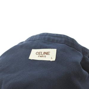 CELINE ヴィンテージ バンドカラーシャツ コットン 刺繍 L ブラック