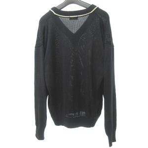 CELINE ヴィンテージ ケーブルニット マカダム刺繍 シルク L ブラック
