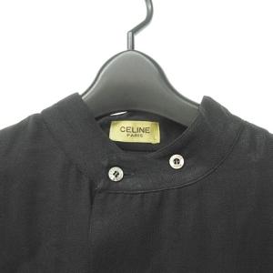 CELINE ヴィンテージ バンドカラーシャツ マカダム刺繍 L ブラック