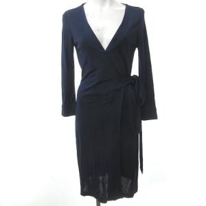 14AW カシュクール レーヨン ワンピース リボン 膝丈 ネイビー 0 XS