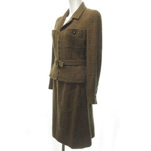 CHANEL ヴィンテージ 96A セットアップ ツイード スカートスーツ 総柄ブラウン 38 国内正規品