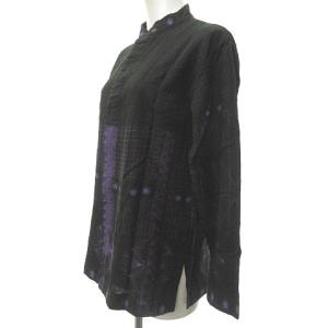 HaaT イッセイミヤケ 転写 比翼シャツ 長袖 スタンドカラー ウール 黒紫 2