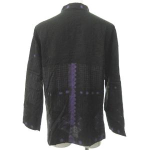 HaaT イッセイミヤケ 転写 比翼シャツ 長袖 スタンドカラー ウール 黒紫 2