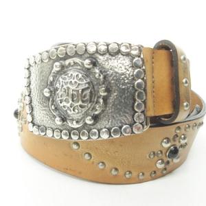 EPOCA UOMO レザー スタッズ ベルト 牛革 イタリア製 ブラウン