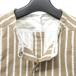 OLD JOE EXCLUSIVE BACK-PLACKET BAND COLLER バンドカラー ストライプ シャツ 長袖 茶 ブラウン