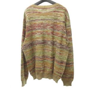 MISSONI ボーダー ジャガード ニット セーター クルーネック コットンリネン リネン混 長袖 総柄 イタリア製 茶 ベージュ