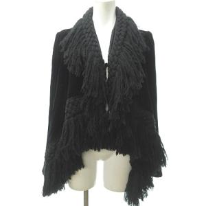 ベロア ジャケット タッセル 編み込み シルク混 黒 38