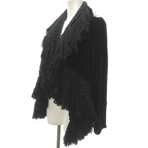 EMPORIO ARMANI ベロア ジャケット タッセル 編み込み シルク混 黒 38