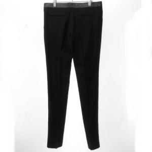 SAINT LAURENT PARIS パンツ スラックス チェーン装飾 レザー切替 センタープレス ウール 40 ブラック シルバー