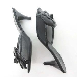 CHANEL カメリア ミュール 38.5 ブラック