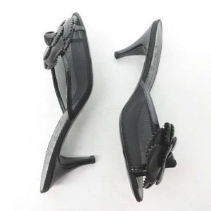CHANEL カメリア ミュール 38.5 ブラック