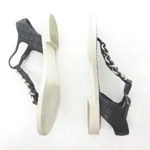 CHANEL チェーン トング サンダル マトラッセ ココマーク シルバー ブラック