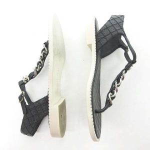 CHANEL チェーン トング サンダル マトラッセ ココマーク シルバー ブラック