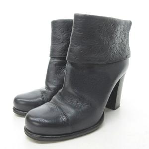 ショートブーツ モノグラム アンプラント 37.5 ネイビー