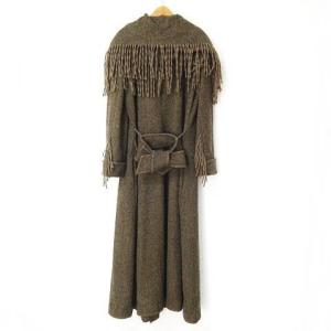 RALPH LAUREN 美品 フリンジ ツイード コート ブルゾン ベルト付き リボン ウール 茶 ブラウン S