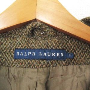 RALPH LAUREN 美品 フリンジ ツイード コート ブルゾン ベルト付き リボン ウール 茶 ブラウン S