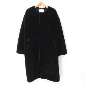 ボア ノーカラー コート ブルゾン 黒 ブラッ38