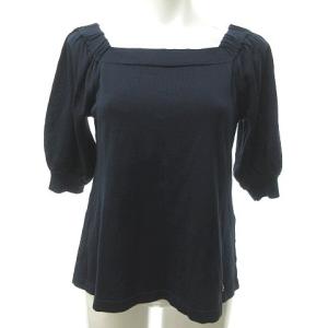 リボン花柄5分袖ニットカットソー 38 ネイビー