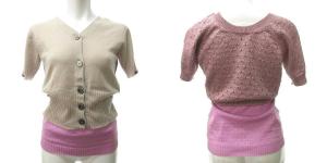 半袖Vネックニットカーディガン ピンク