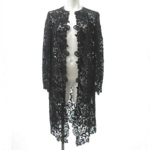 ブラックレーベル 刺繍 レース ジャケット ノーカラー 花柄 メッシュ レザー切替 ロング 2