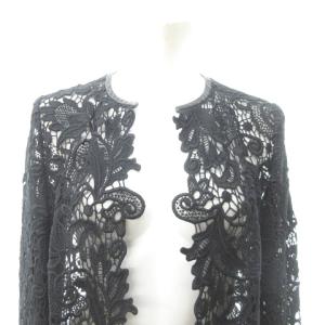 RALPH LAUREN ブラックレーベル 刺繍 レース ジャケット ノーカラー 花柄 メッシュ レザー切替 ロング 2