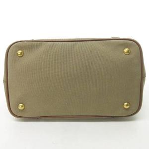 PRADA ロゴ ジャガード ハンドバッグ レザー キャンバス ベージュ ブラウン