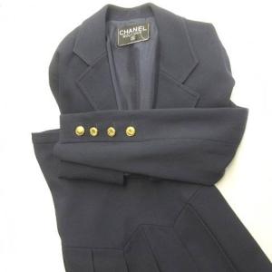 ヴィンテージ セットアップ ロングプリーツスカート ジャケット ココマーク 金ボタン 36 ネイビー