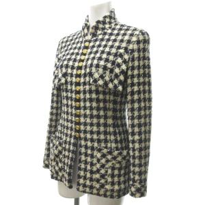 CHANEL ヴィンテージ スタンドカラー ツイードジャケット ココマーク 金ボタン 36 ブラック ホワイト