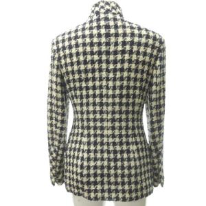 CHANEL ヴィンテージ スタンドカラー ツイードジャケット ココマーク 金ボタン 36 ブラック ホワイト