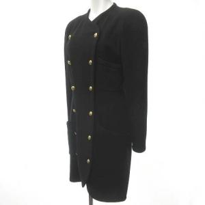 CHANEL ヴィンテージ ノーカラージャケット ココマーク 金ボタン 36 黒