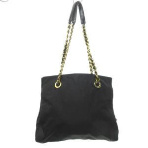 PRADA ヴィンテージ ナイロン トートバッグ チェーン ブラック ゴールド