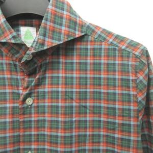 Finamore ホリゾンタルカラー チェック シャツ 長袖 S マルチカラー