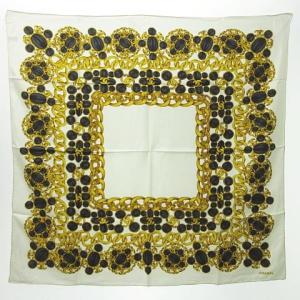 スカーフ アクセサリー柄 ココマーク チェーン シルク 白 ゴールド