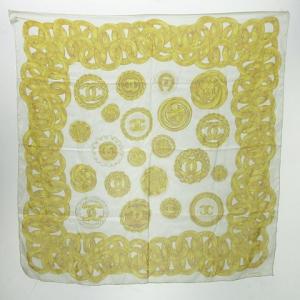 ヴィンテージ 大判スカーフ ココマーク シルク 白 黄