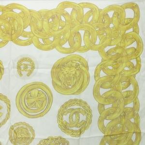 CHANEL ヴィンテージ 大判スカーフ ココマーク シルク 白 黄