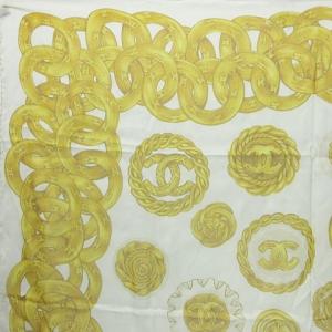 CHANEL ヴィンテージ 大判スカーフ ココマーク シルク 白 黄
